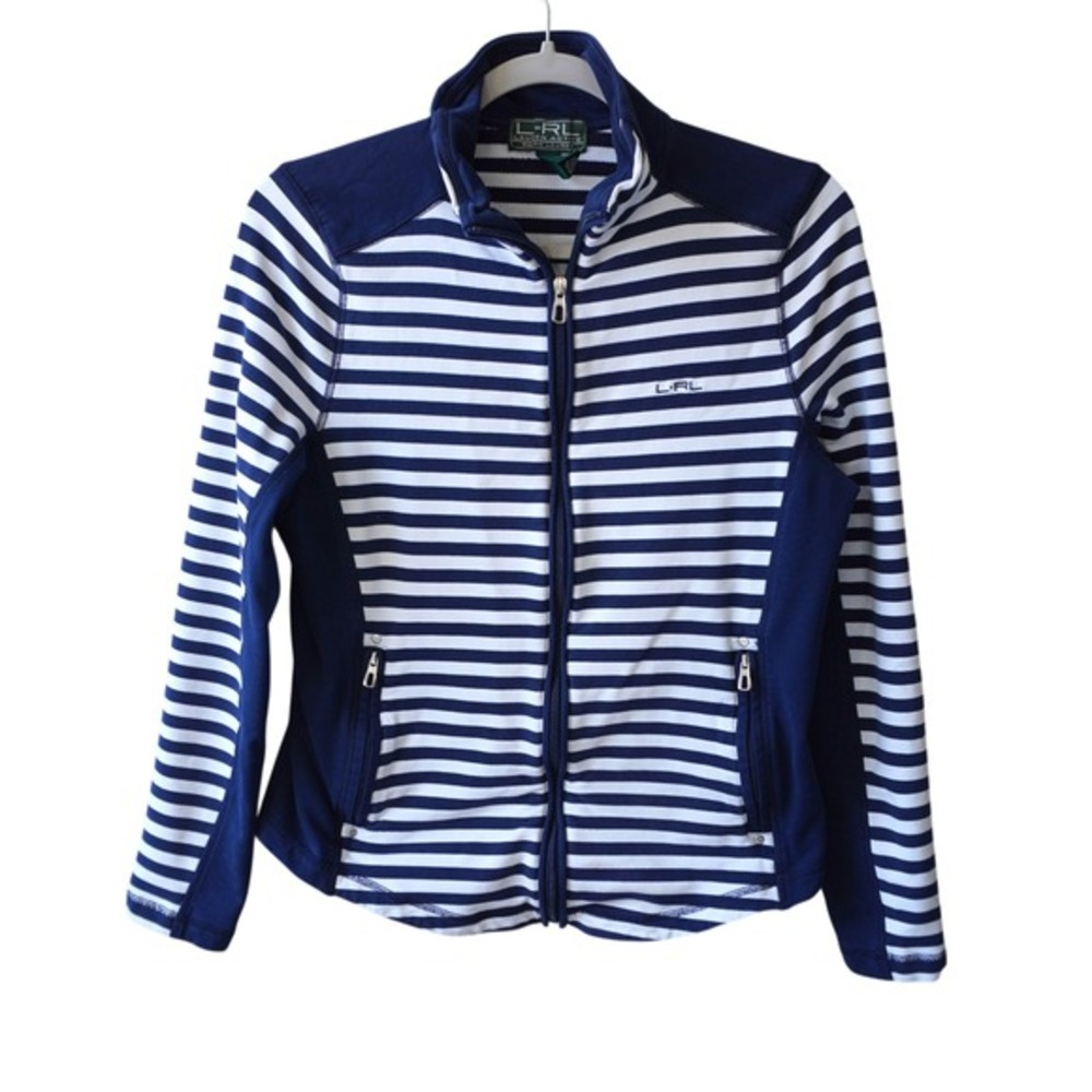 Lauren Active Ralph Lauren Navy White Striped Full Zip Track Jacket Womens Large